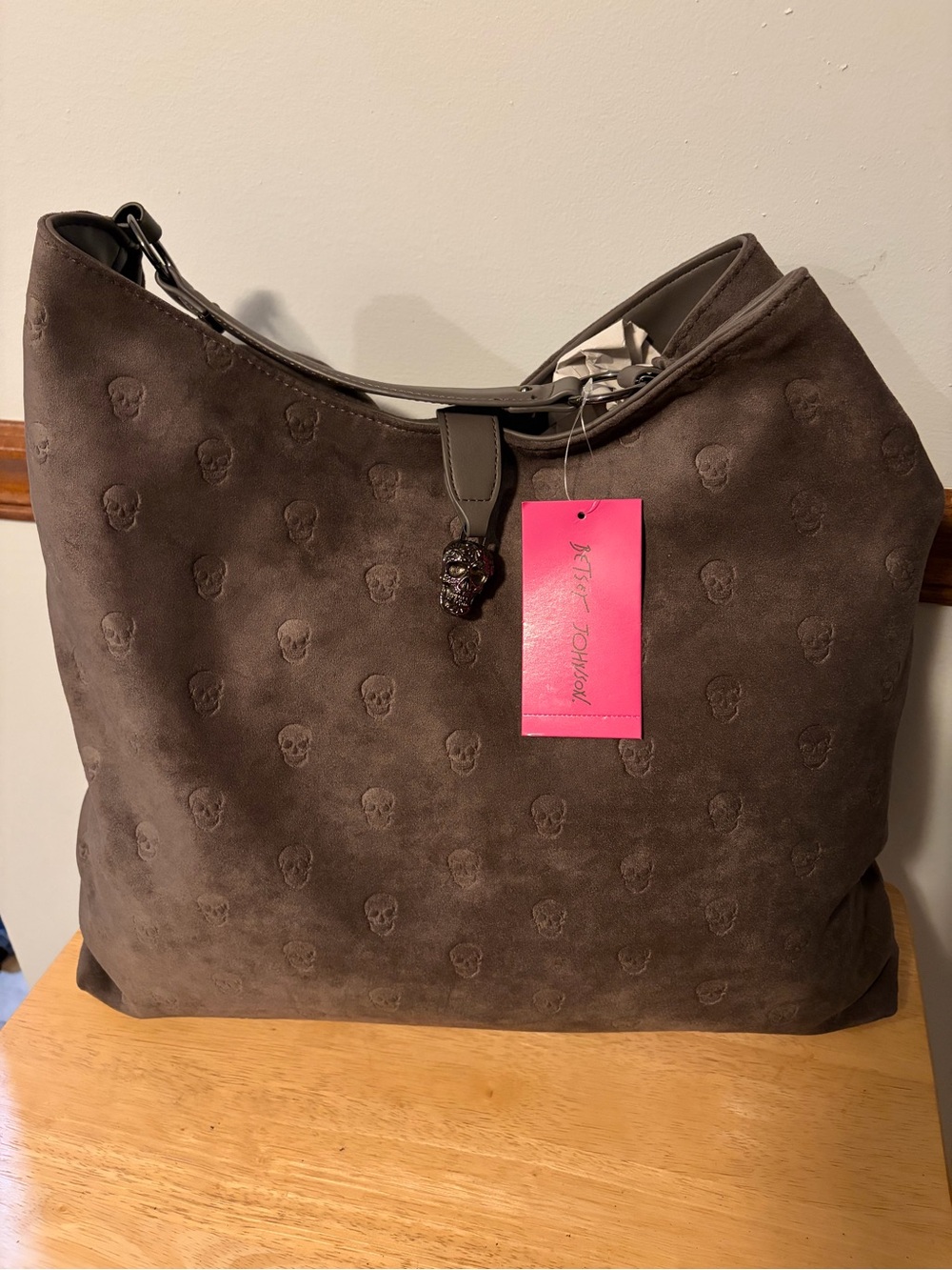 Betsey Johnson Embossed Skull Hobo Bag - grey